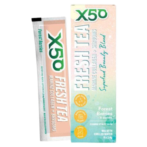 X50 Fresh Tea Marine Collagen + Shrooms Forest Berries 6 Serves *Gift*