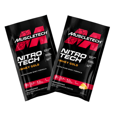 2x MuscleTech Nitro Tech 100% Whey Gold Limited Edition Sample Sachet *Gift* Random Flavour