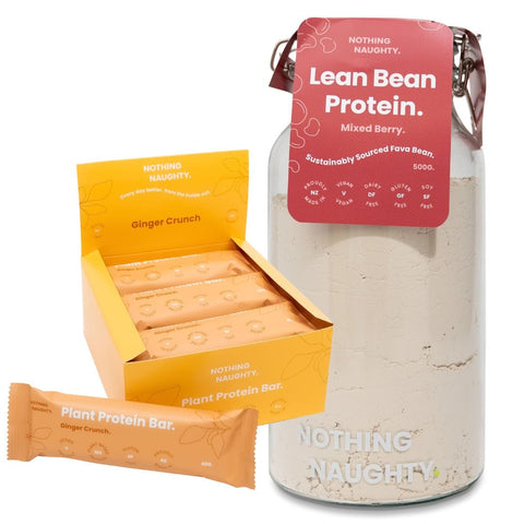 Nothing Naughty Lean Bean Protein + Plant Bars Stack Lean Bean Protein 500g + Box of 12 Plant Bars