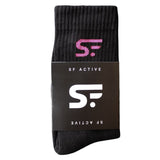 SF Active Cushion Crew Socks - 3 Pack Small / Black w/ Pink Logo