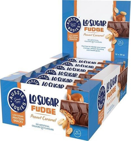 Aussie Bodies Lo Sugar Fudge Bar - Box of 12 Peanut Caramel